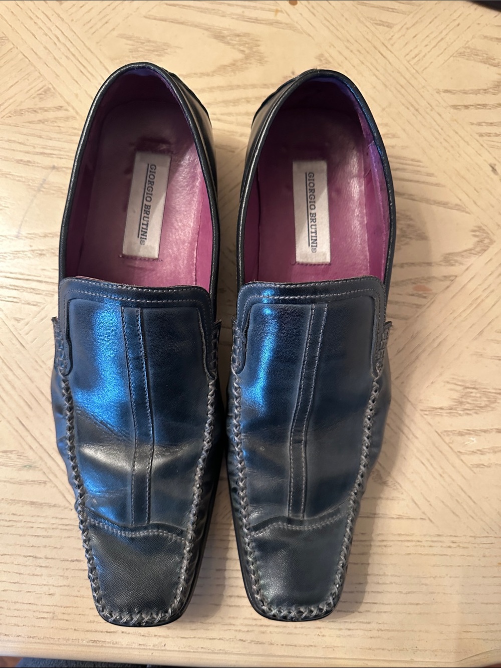 Giorgio Brutini Blue Leather Slip-On Loafers with Pink Lining